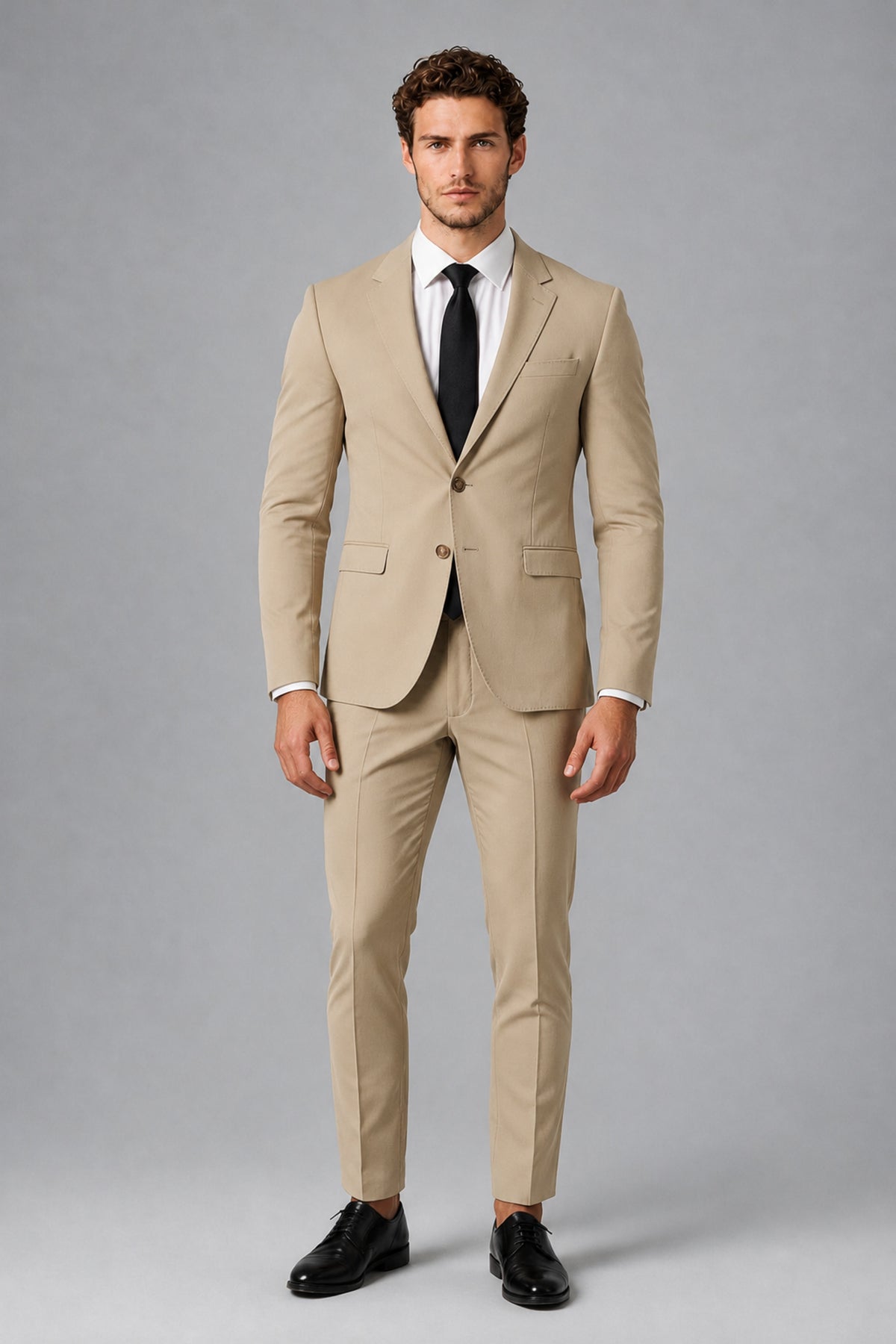 Bolodoo Men's Champagne Two-Piece Suit with Notch-Lapel Jacket & Trousers - Champagne - Champagne_2