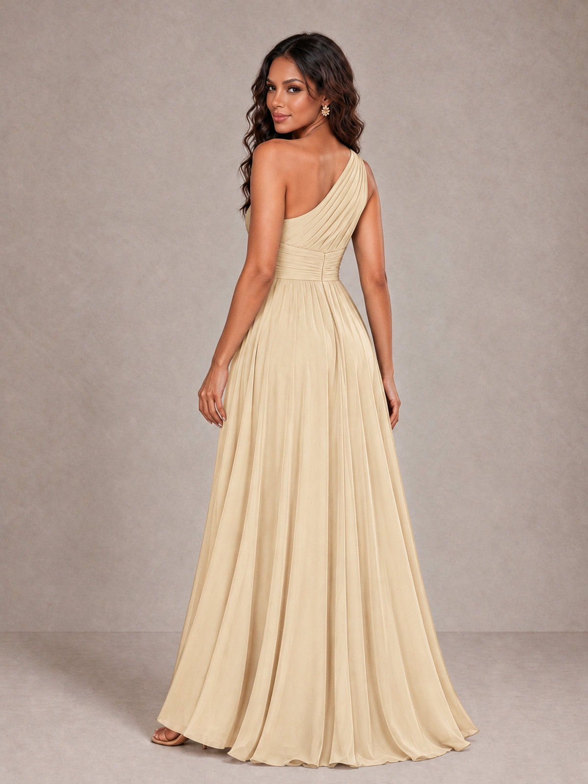 BOLODOO Champagne One-Shoulder A-Line Bridesmaid Dress - Champagne - Champagne_2