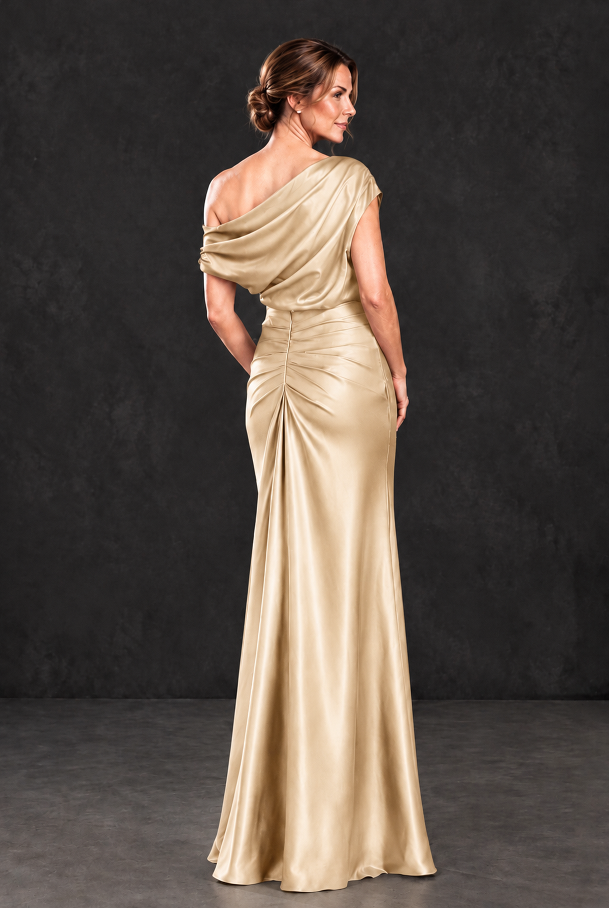 BOLODOO Champagne Asymmetric Ruched Mother of the Bride Dress - Champagne - Champagne_2