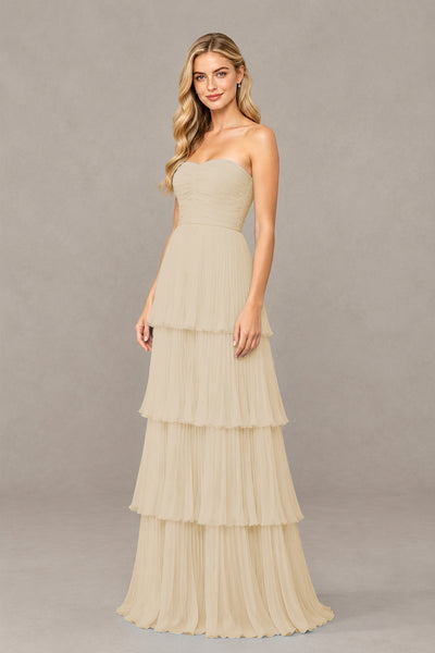 BOLODOO Champagne Strapless Tiered Chiffon Maxi Dress - Champagne