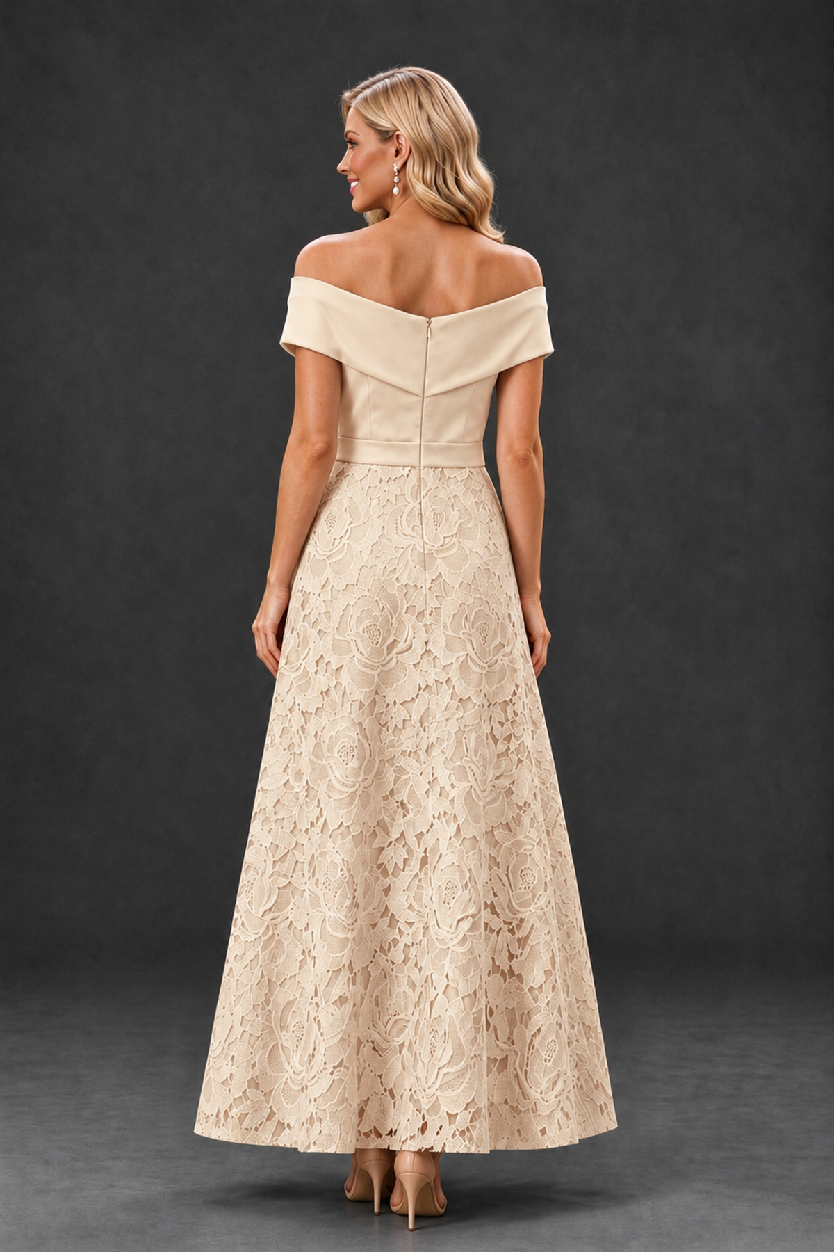 BOLODOO Champagne Off-the-Shoulder Floral A-Line Mother of the Bride Dress - Champagne - Champagne_2