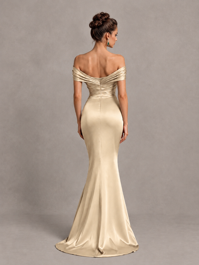 BOLODOO Champagne Off-Shoulder Satin Mermaid Prom Dress - Champagne - Champagne_2