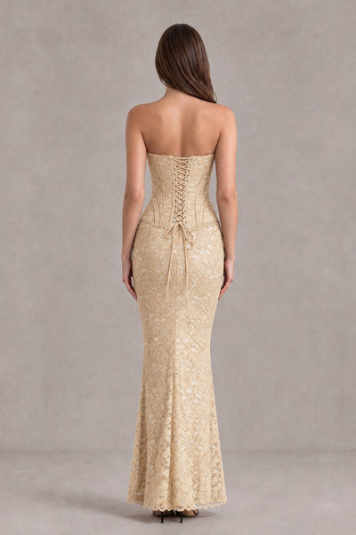 BOLODOO Champagne Strapless Lace Corset Wedding Guest Dress - Champagne - Champagne_2