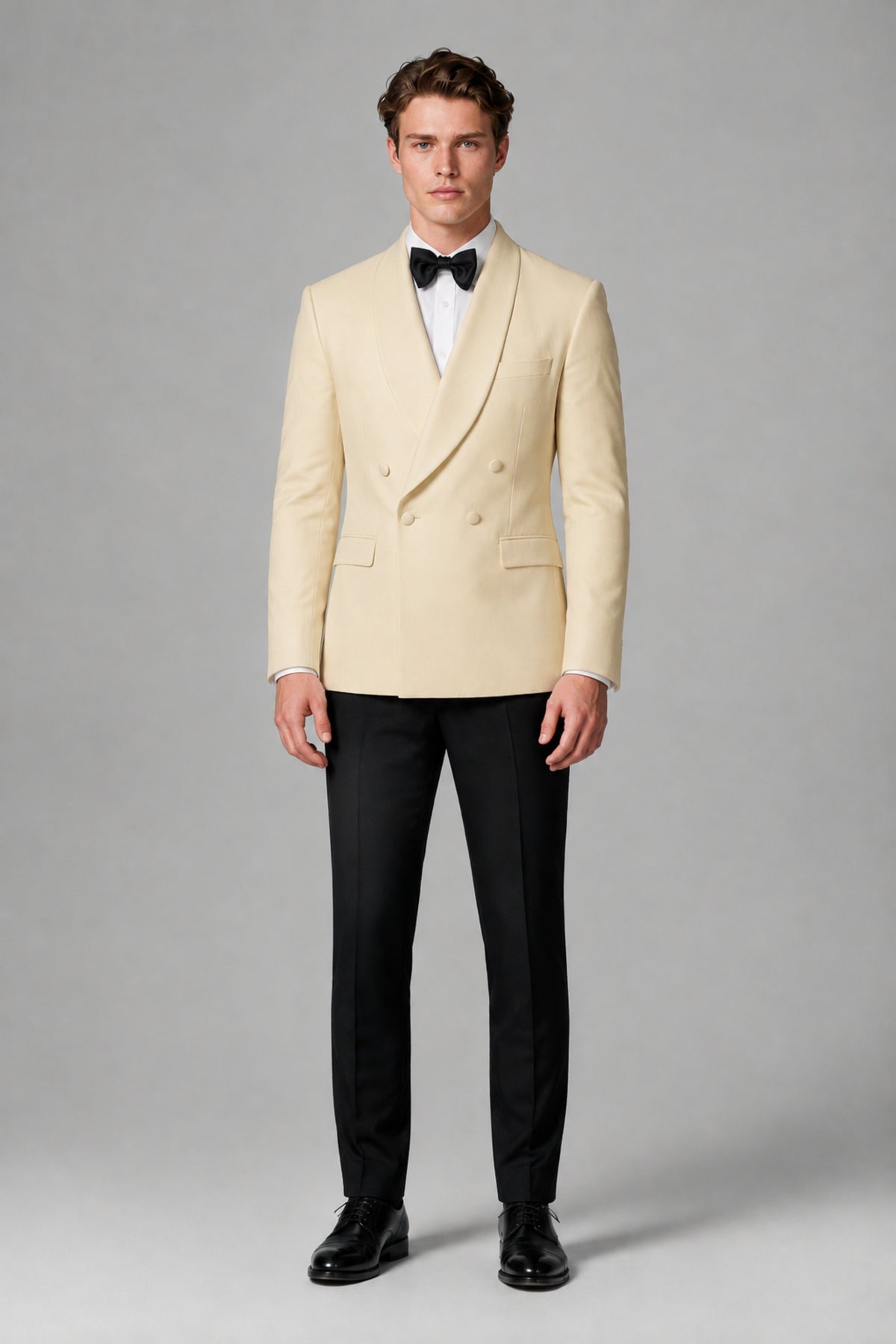 BOLODOO Men's Champagne Double-Breasted Tuxedo Blazer – Shawl Lapel Formal Suit Jacket - Champagne - Champagne_2