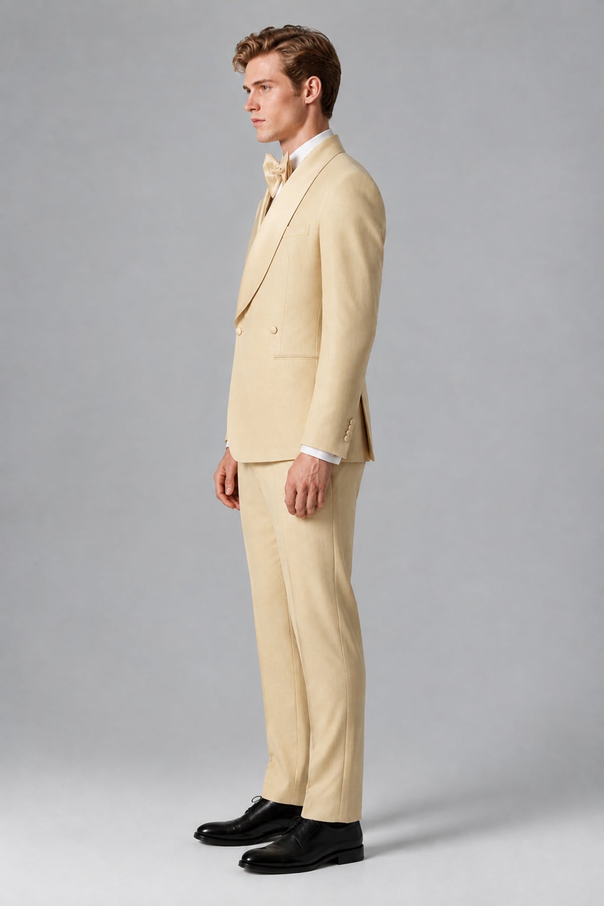 Bolodoo Men's Champagne Shawl Lapel 2-Piece Tuxedo Suit – Jacket & Trousers - Champagne - Champagne(2)