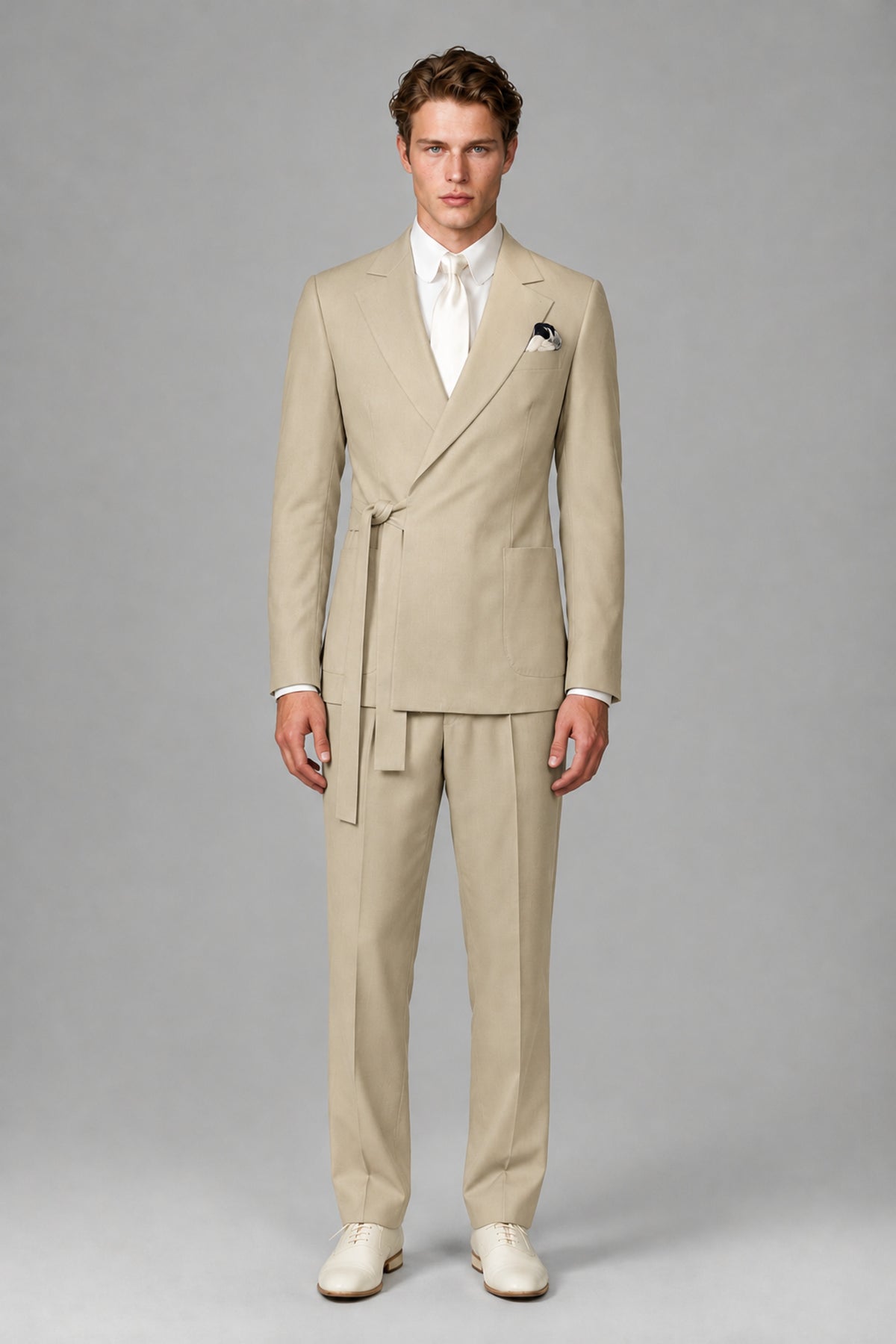 Bolodoo Men's Champagne Wrap Tie-Waist Two-Piece Suit – Jacket & Trousers - Champagne - Champagne_2