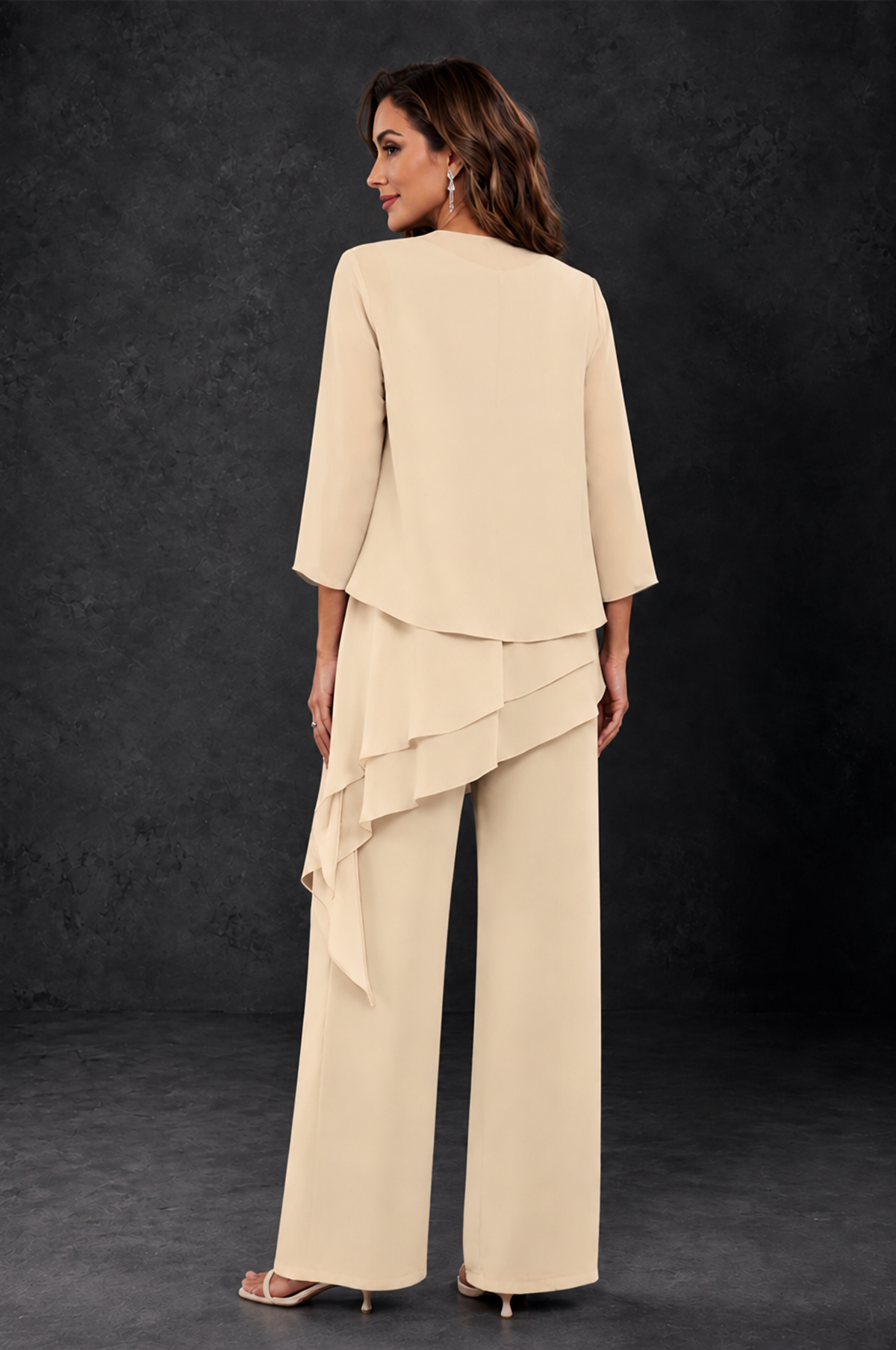 BOLODOO Champagne Layered Mother of the Bride Pantsuit with Jacket - Champagne - Champagne_2