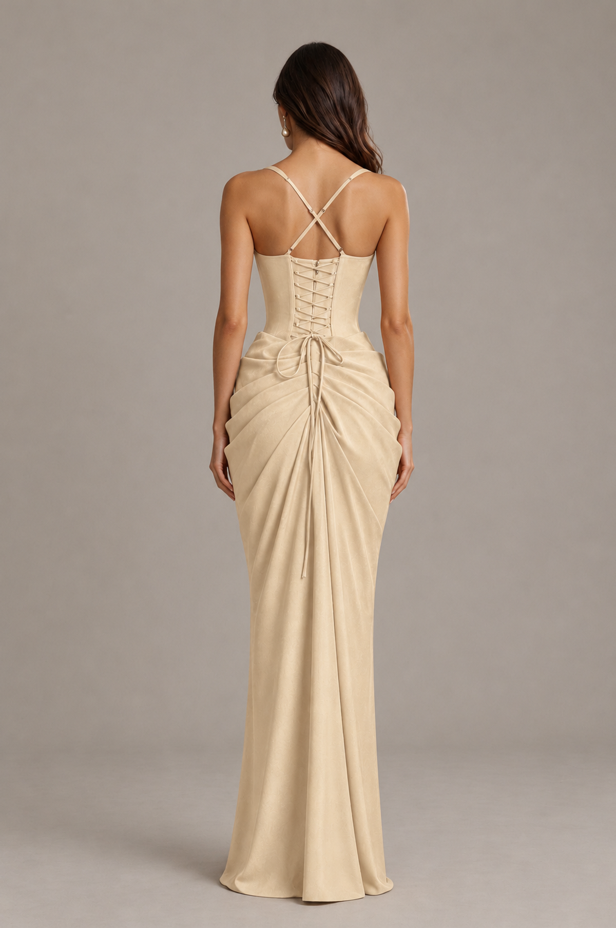 BOLODOO Champagne Sweetheart Ruched Lace-Up Back Evening Gown - Champagne - Champagne_2