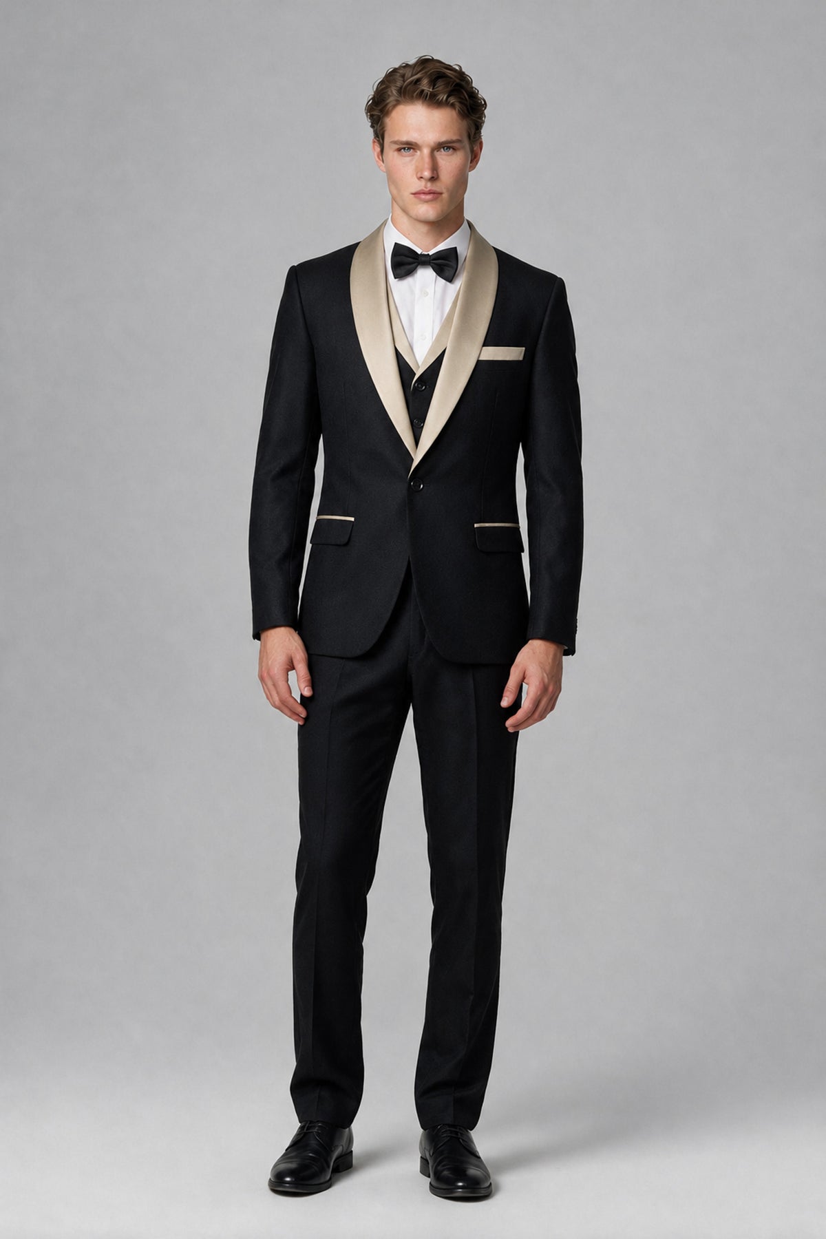 Bolodoo Men's Champagne 3-Piece Shawl Lapel Tuxedo Suit - Champagne - Champagne_2