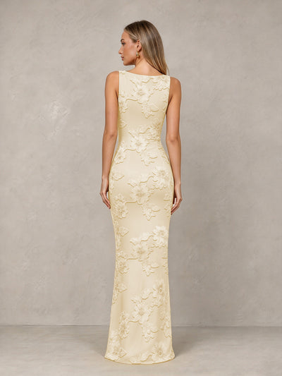 BOLODOO Champagne Floral Sleeveless Maxi Wedding Guest Dress - Champagne - Champagne(2)