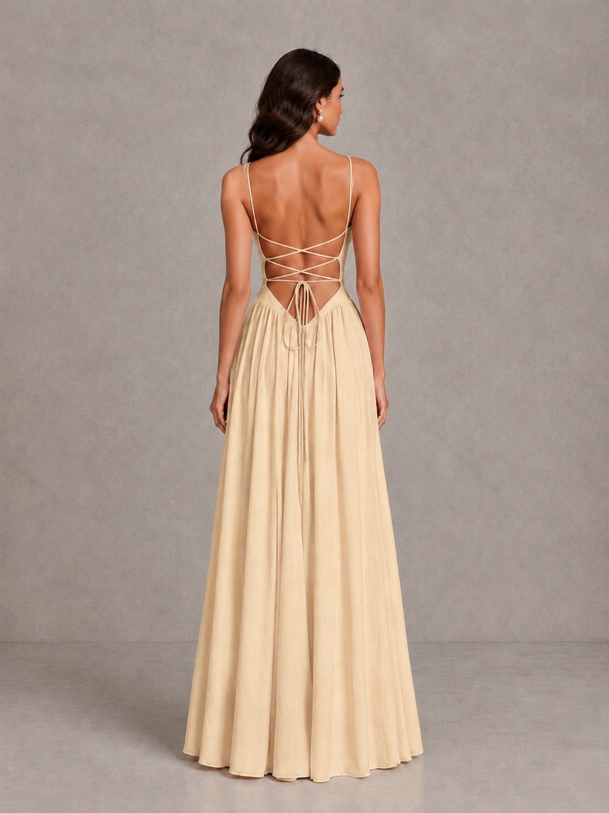 BOLODOO Champagne Lace-Up Back A-Line Bridesmaid Dress - Champagne - Champagne_2