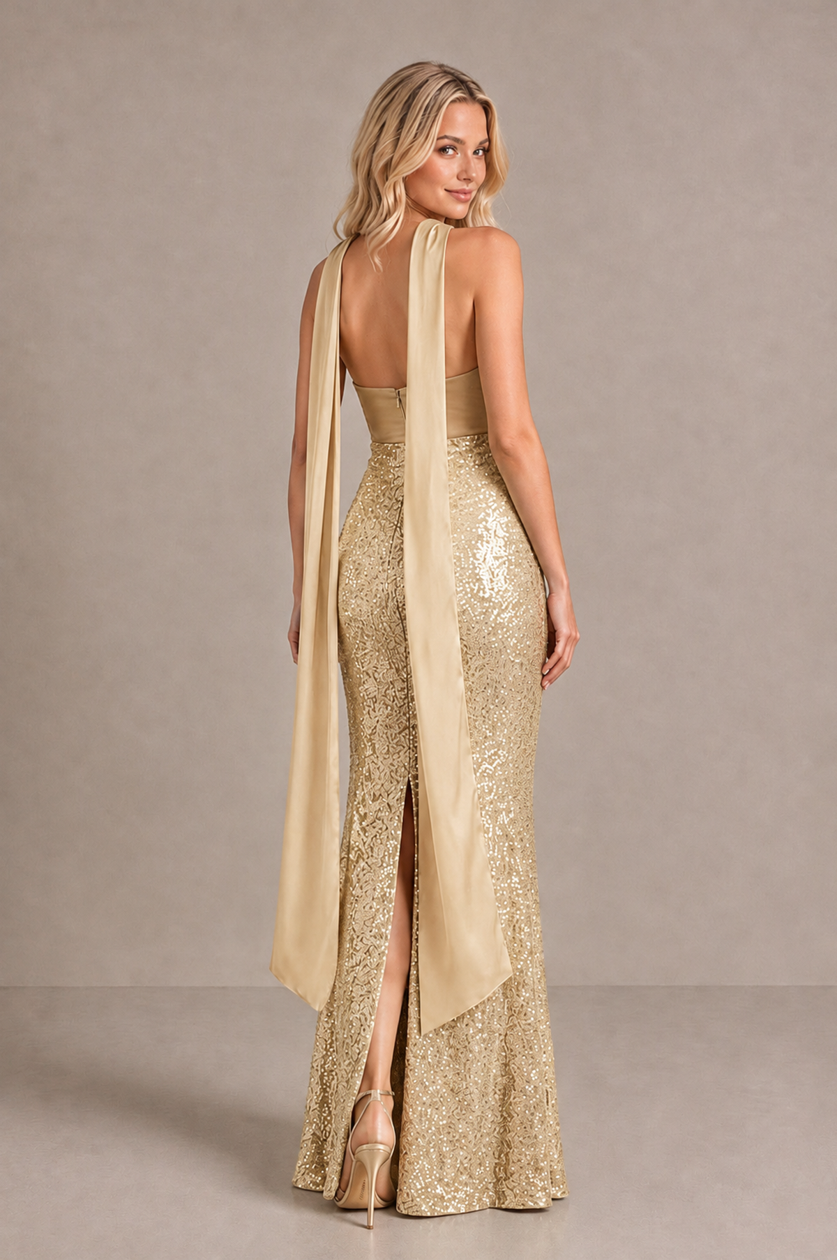 BOLODOO Champagne Strapless Sweetheart Evening Dress with Scarf - Champagne - Champagne_2