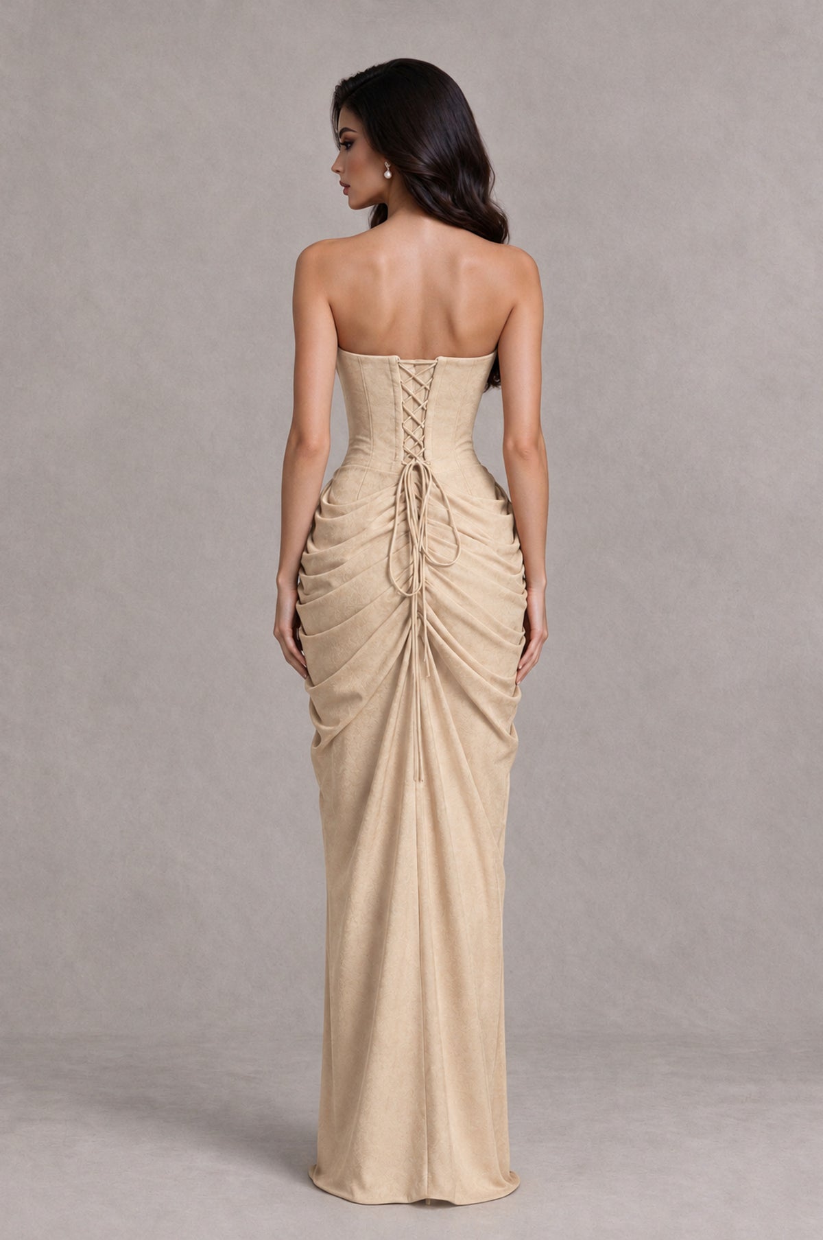 BOLODOO Champagne Strapless Ruched Corset Evening Gown - Champagne - Champagne_2