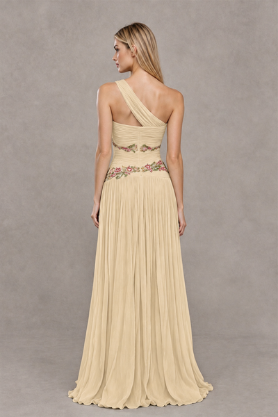 BOLODOO Champagne One-Shoulder Floral Applique A-Line Evening Dress - Champagne - Champagne_2