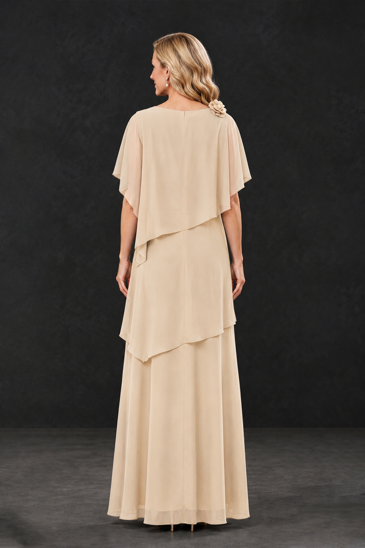 BOLODOO Champagne Tiered Flutter Sleeve Mother of the Bride Maxi Dress - Champagne - Champagne_2