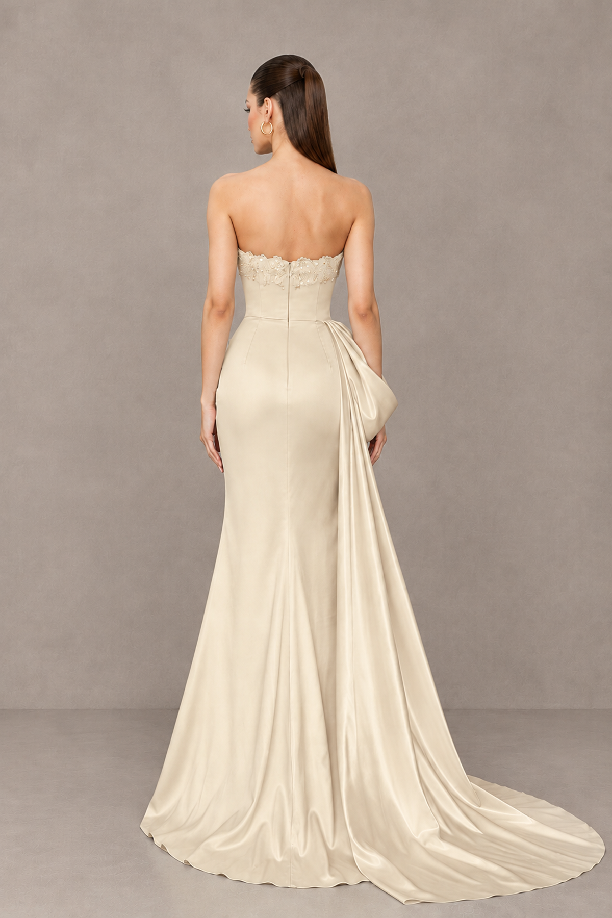 BOLODOO Champagne Strapless Satin Prom Dress with Draped Side Train - Champagne - Champagne_2