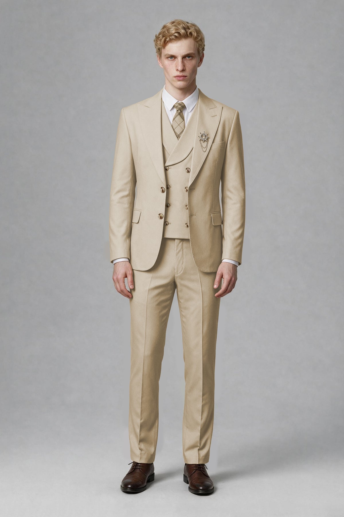 BOLODOO Men's Champagne Two-Piece Wedding Suit – Jacket & Trousers - Champagne