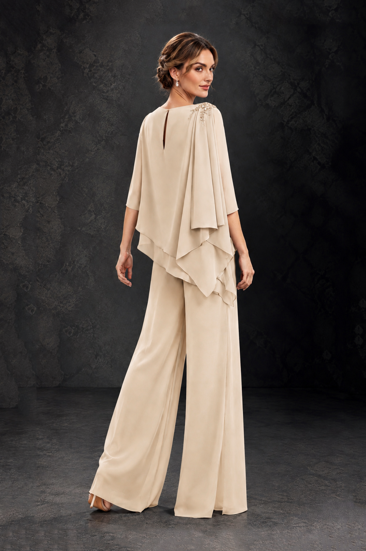 BOLODOO Champagne Layered Wide-Leg Mother of the Bride Pant Suit - Champagne - Champagne_2