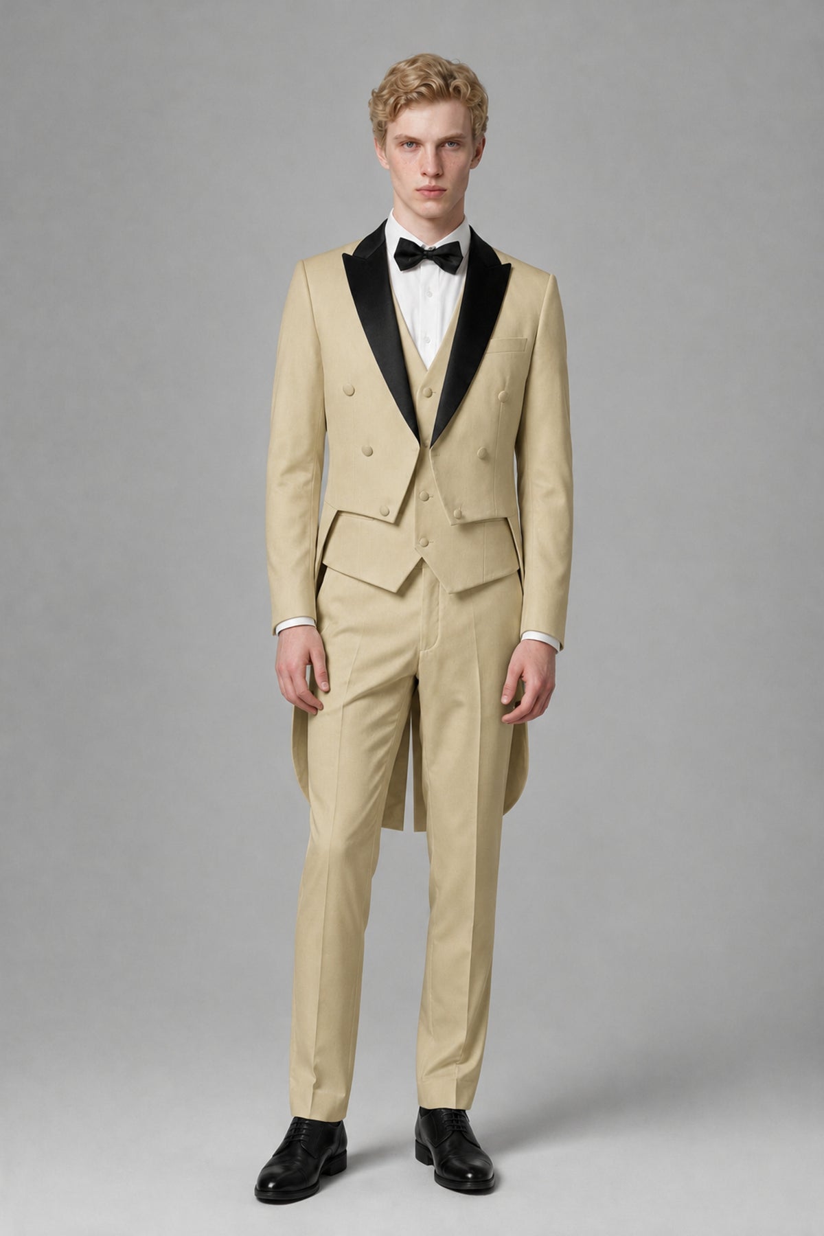 Bolodoo Men's Champagne 3-Piece Tailcoat Tuxedo Suit with Vest & Trousers - Champagne - Champagne_2