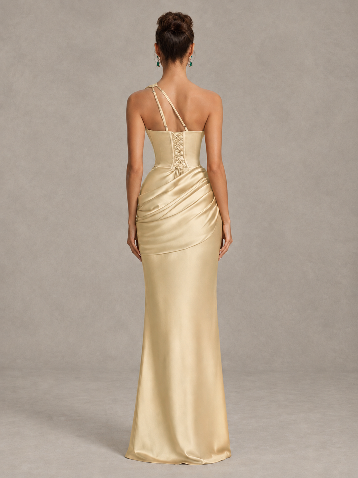 BOLODOO Champagne One-Shoulder Cutout Satin Mermaid Prom Dress - Champagne - Champagne_2