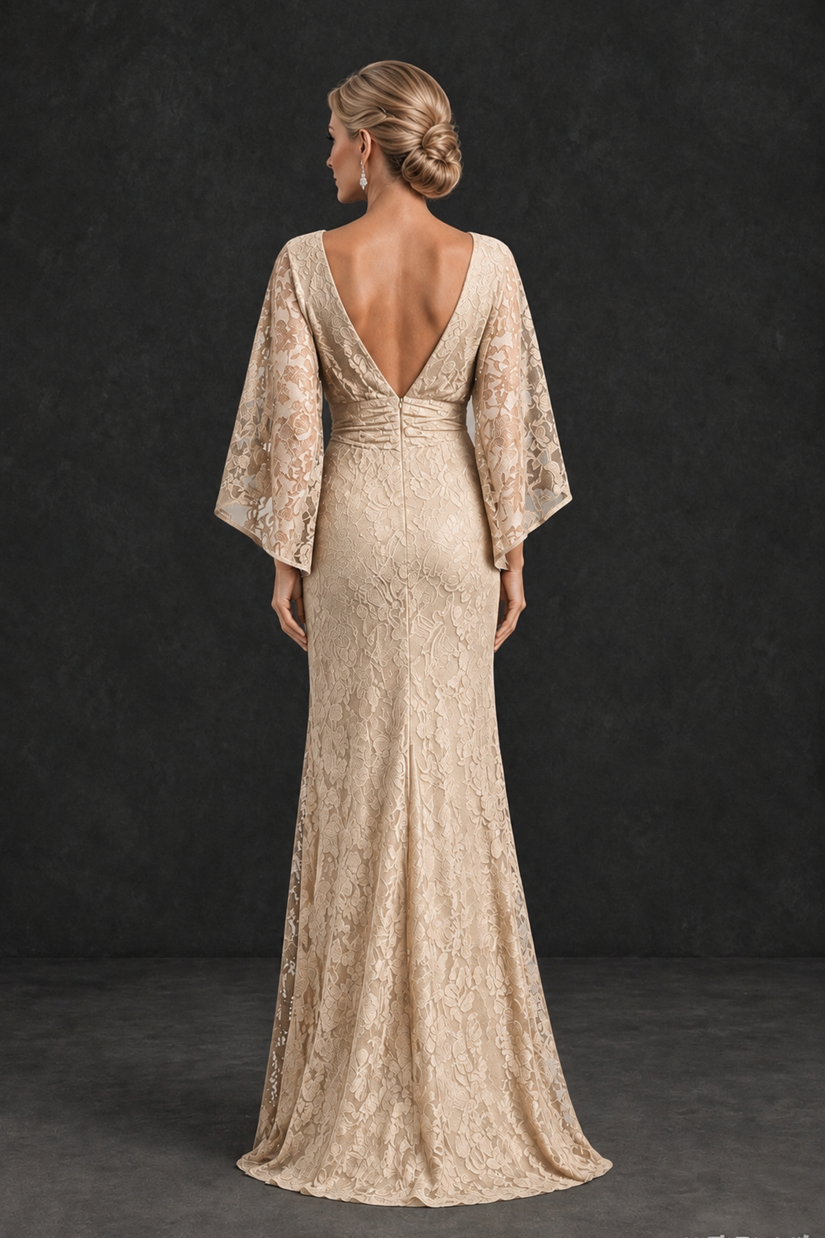 BOLODOO Champagne Lace Flutter Sleeve Mother of the Bride Dress - Champagne - Champagne_2
