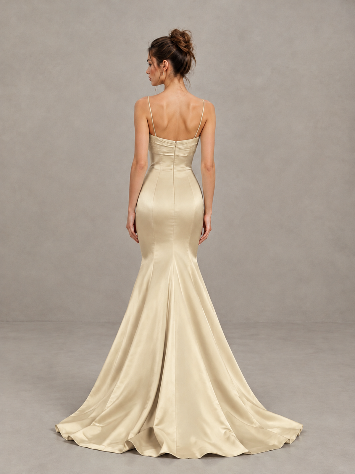 BOLODOO Champagne Satin-Look Mermaid Prom Dress with Bow - Champagne - Champagne_2