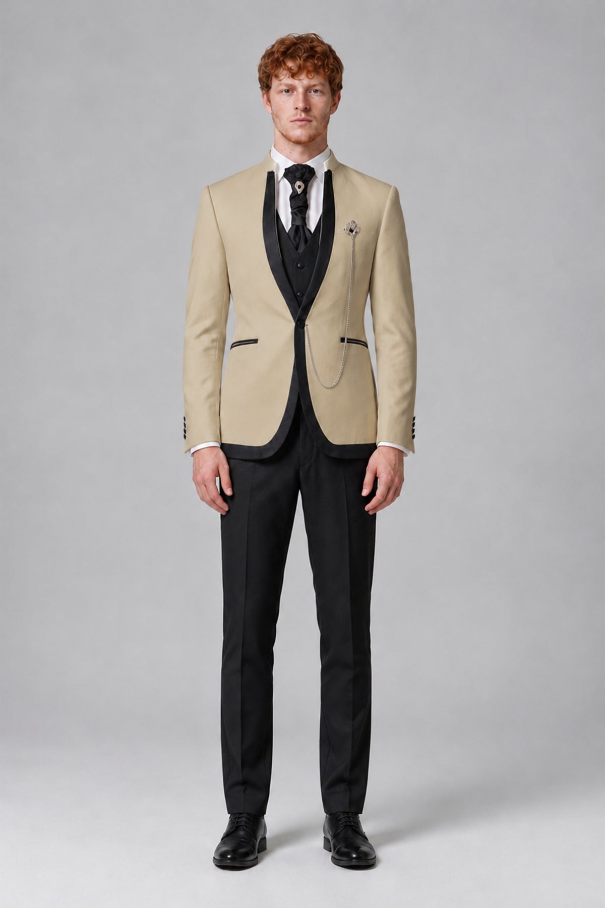Bolodoo Men's Champagne 3-Piece Shawl Lapel Tuxedo Suit with Vest - Champagne - Champagne_2