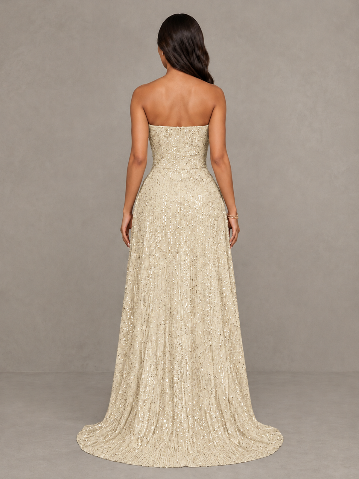 BOLODOO Champagne Sequin Strapless Mini Dress with High Low Overskirt - Champagne - Champagne_2