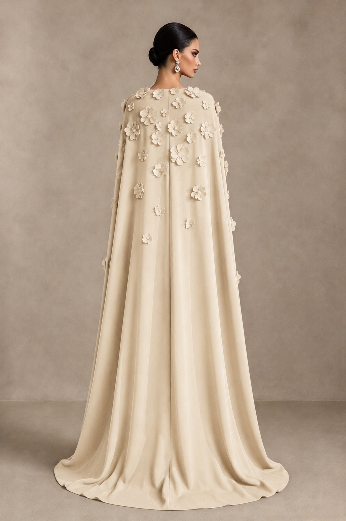 BOLODOO Champagne 3D Floral Applique Cape Formal Dress - Champagne - Champagne_2