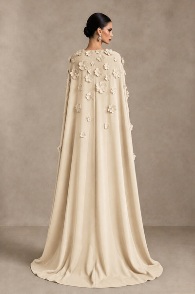 BOLODOO Champagne 3D Floral Applique Cape Formal Dress - Champagne - Champagne_2