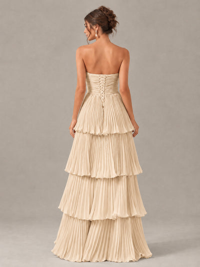 BOLODOO Champagne Strapless Tiered Pleated Bridesmaid Dress - Champagne - Champagne_2