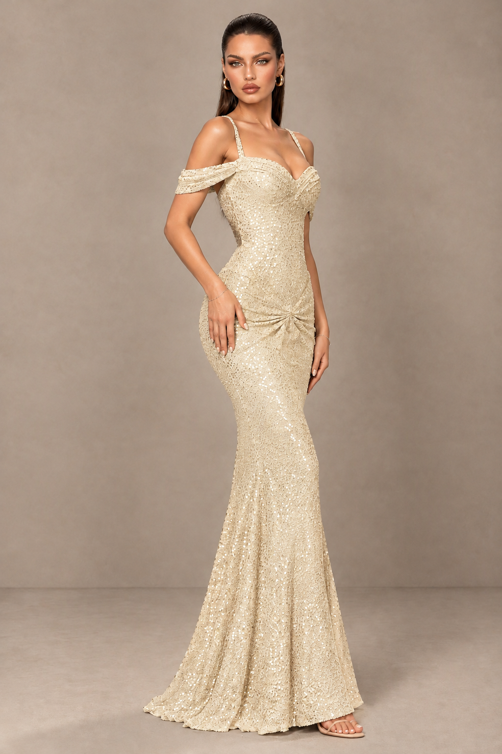 BOLODOO Champagne Sequin Off-Shoulder Mermaid Prom Dress - Champagne - Champagne_3