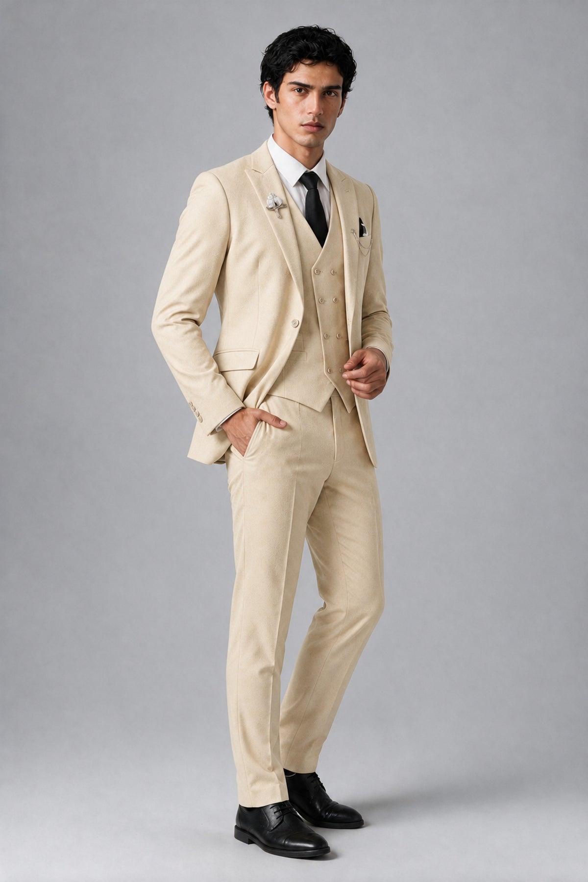 Bolodoo Men's Champagne 2-Piece Suit – Notch Lapel Jacket & Trousers - Champagne - Champagne_3