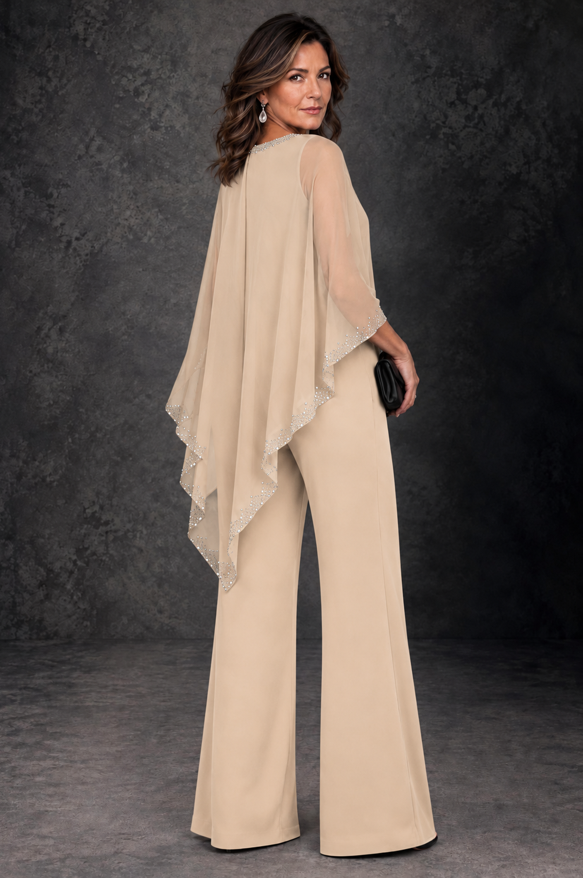 BOLODOO Champagne Embellished Cape Mother of the Bride Pantsuit - Champagne - Champagne_3