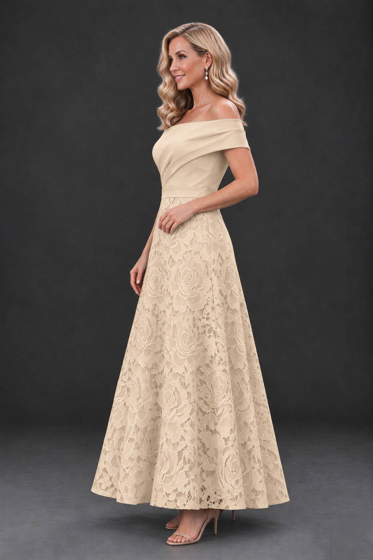 BOLODOO Champagne Off-the-Shoulder Floral A-Line Mother of the Bride Dress - Champagne - Champagne_3