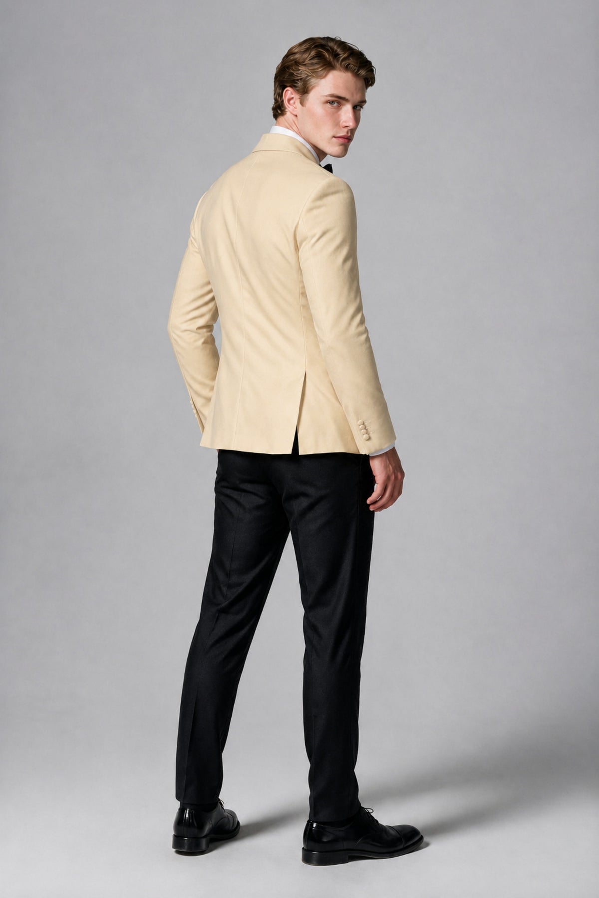 BOLODOO Men's Champagne Double-Breasted Tuxedo Blazer – Shawl Lapel Formal Suit Jacket - Champagne - Champagne_3