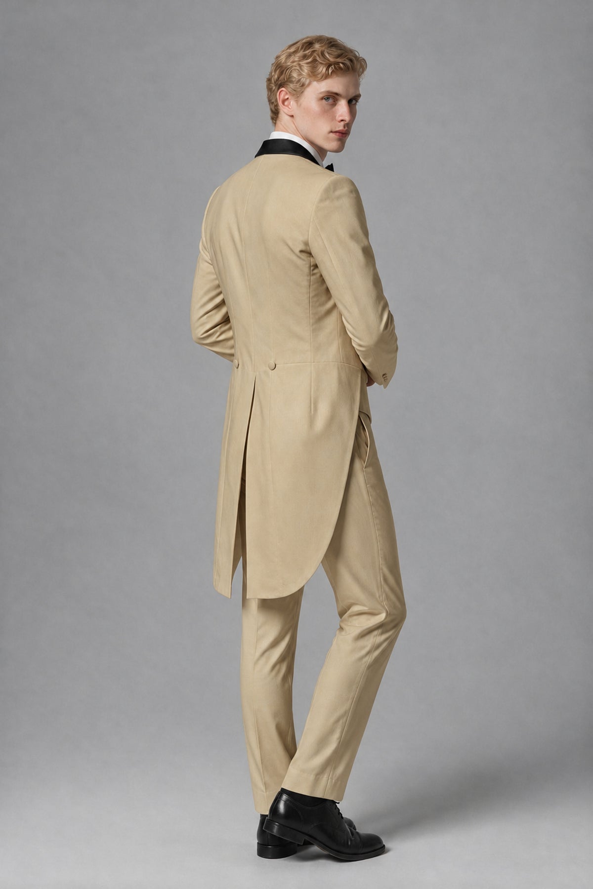 Bolodoo Men's Champagne 3-Piece Tailcoat Tuxedo Suit with Vest & Trousers - Champagne - Champagne_3