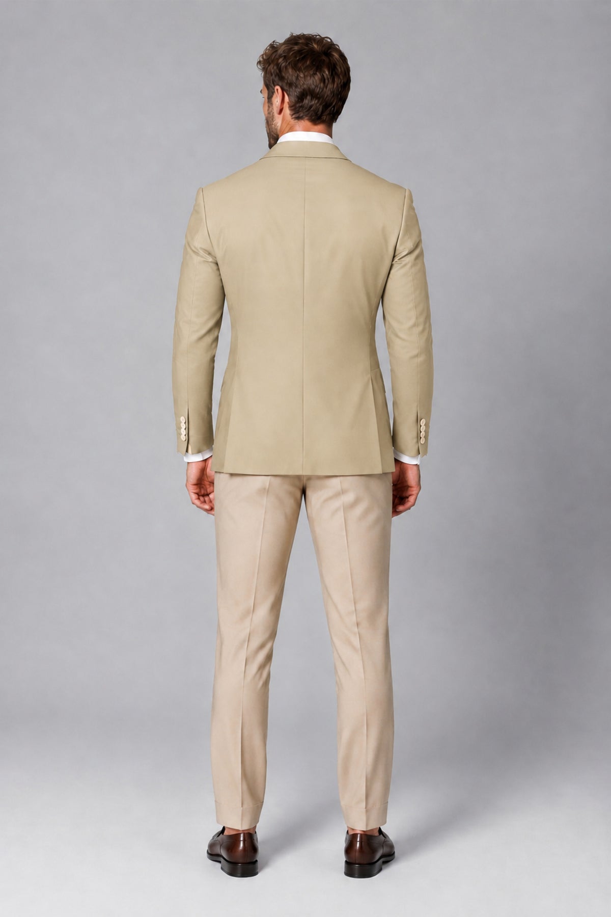 BOLODOO Men's Champagne Double-Breasted Blazer & Khaki Trousers Tuxedo 2-Piece Suit Set - Champagne - Champagne_3