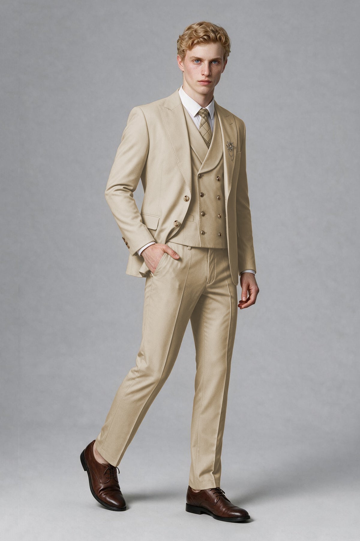 BOLODOO Men's Champagne Two-Piece Wedding Suit – Jacket & Trousers - Champagne