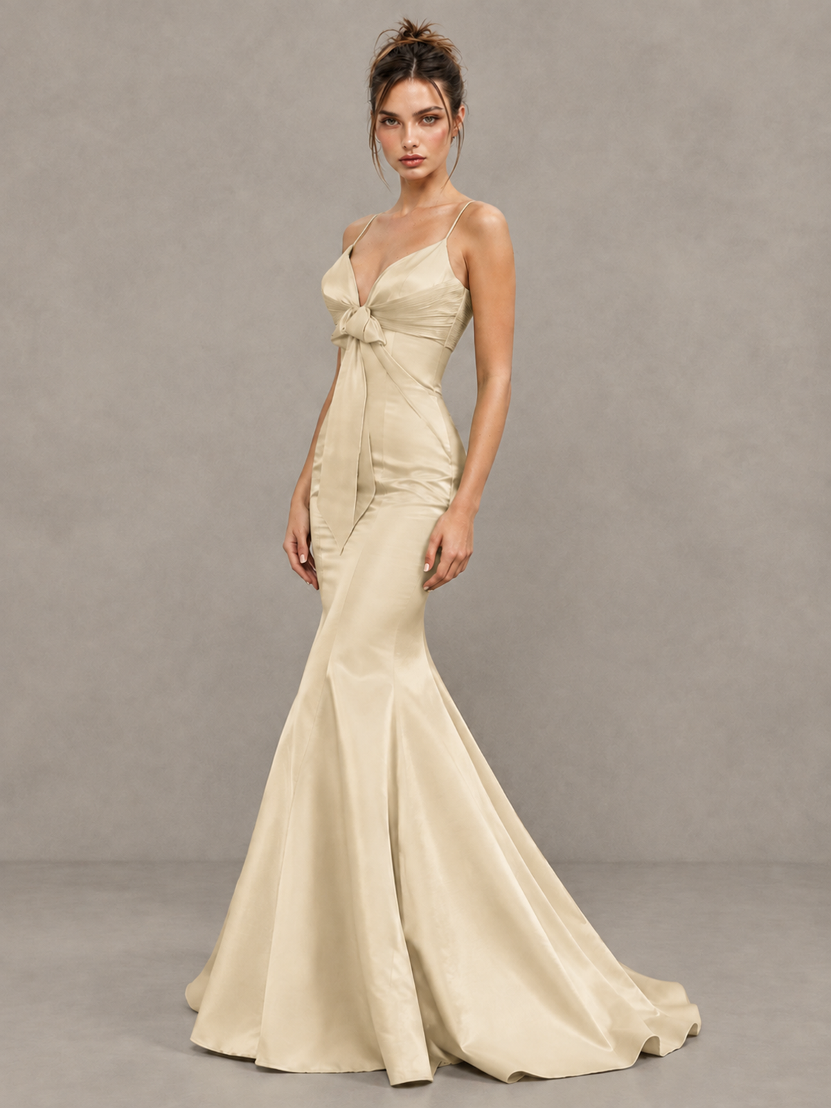 BOLODOO Champagne Satin-Look Mermaid Prom Dress with Bow - Champagne - Champagne_3