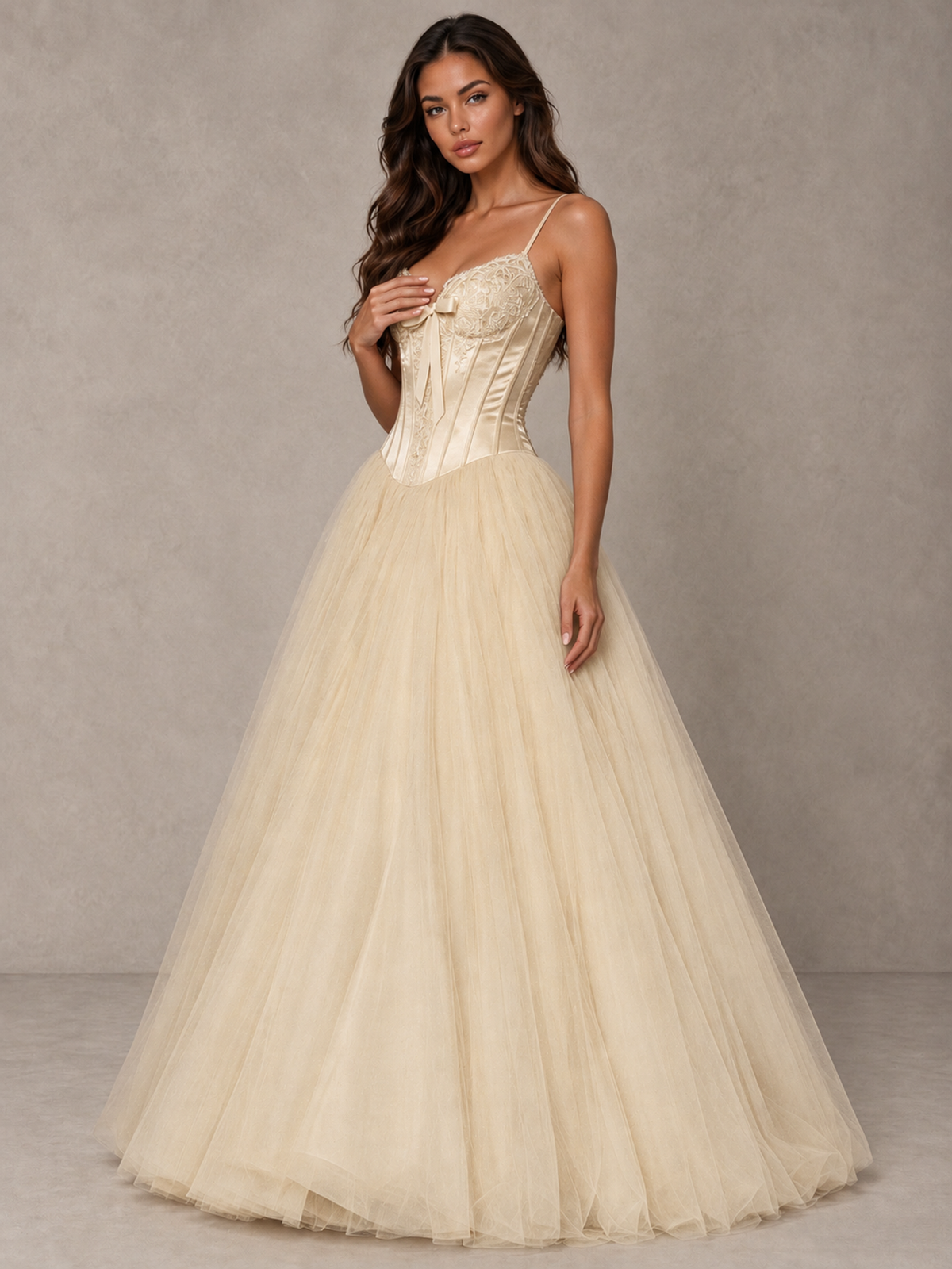 BOLODOO Champagne Corset Tulle Prom Dress with Spaghetti Straps - Champagne - Champagne_3