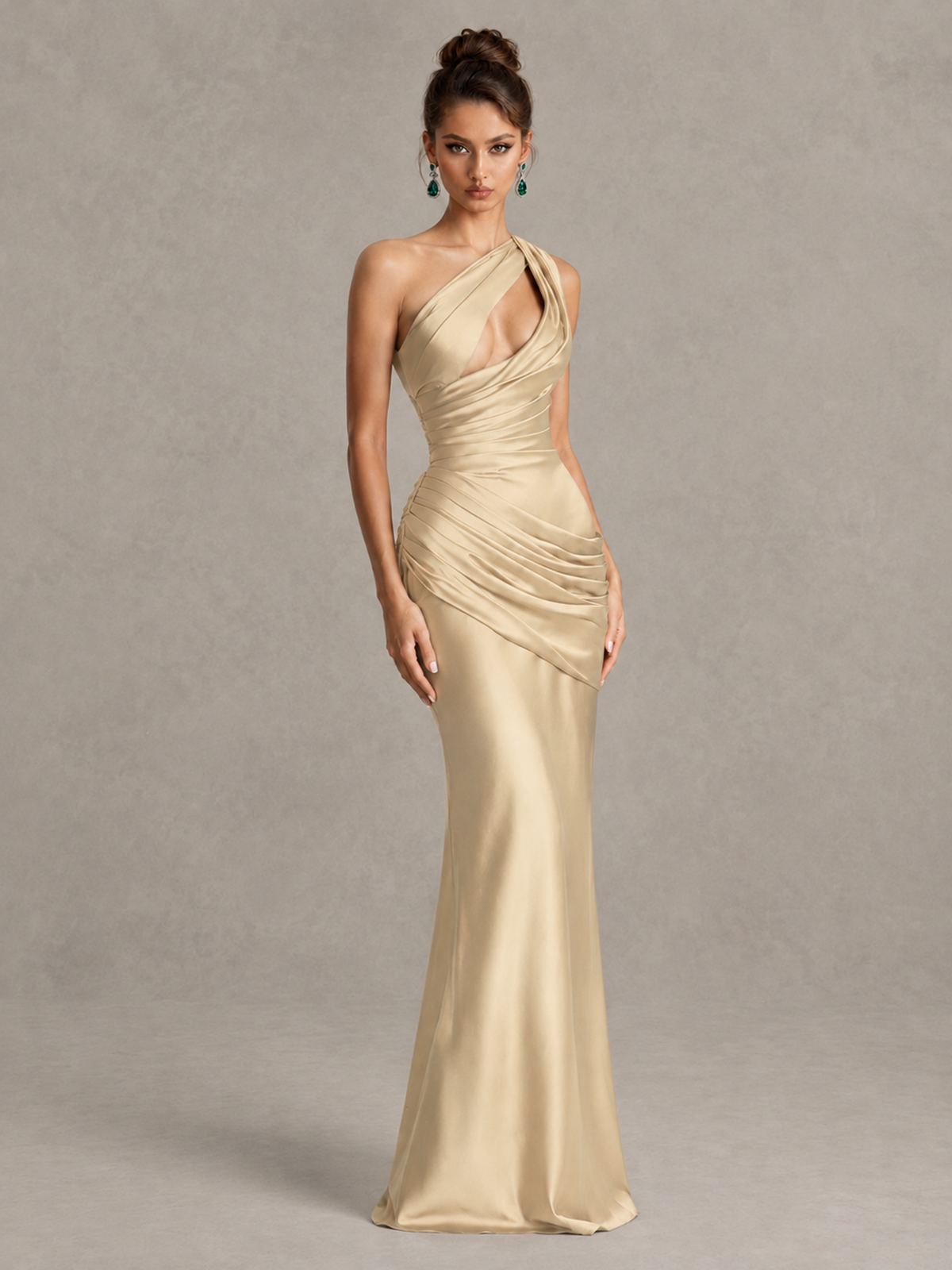 BOLODOO Champagne One-Shoulder Cutout Satin Mermaid Prom Dress - Champagne - Champagne_3