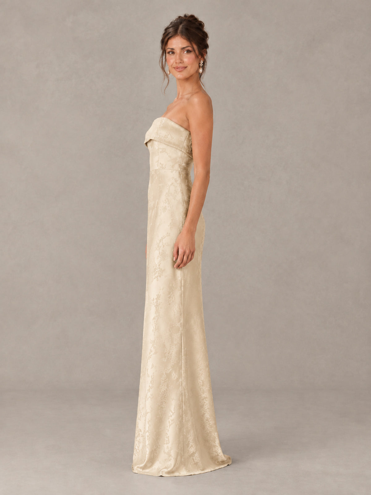 BOLODOO Champagne Strapless Floral Bridesmaid Dress - Champagne - Champagne_3