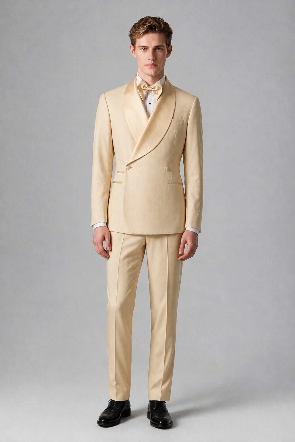 Bolodoo Men's Champagne Shawl Lapel 2-Piece Tuxedo Suit – Jacket & Trousers - Champagne - Champagne(3)