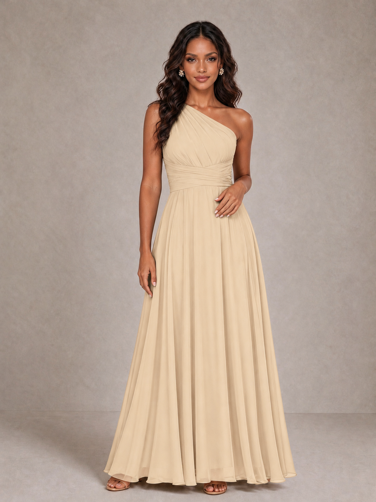 BOLODOO Champagne One-Shoulder A-Line Bridesmaid Dress - Champagne - Champagne_3