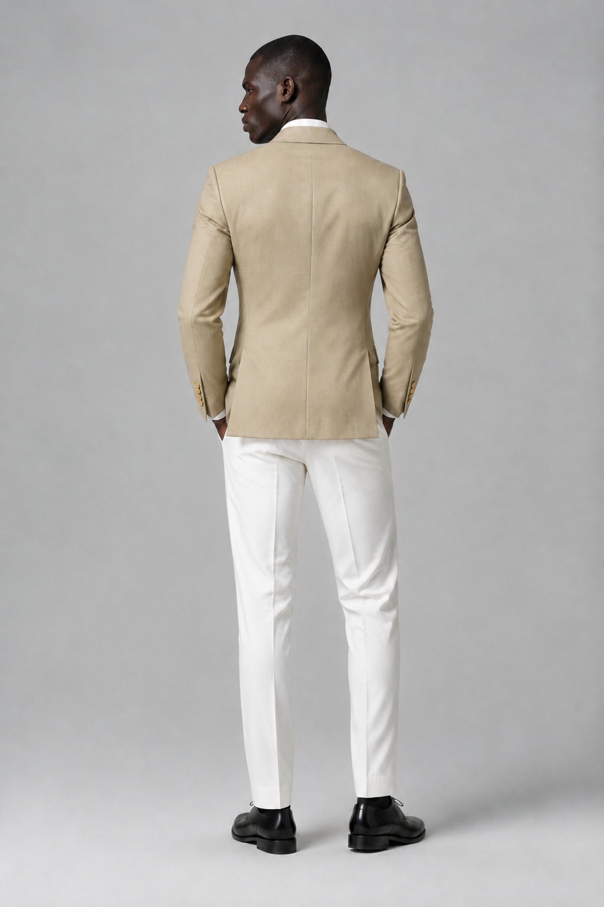 BOLODOO Men's Champagne Double-Breasted Blazer & Cream Trousers Tuxeto 2-Piece Suit Set - Champagne - Champagne_3