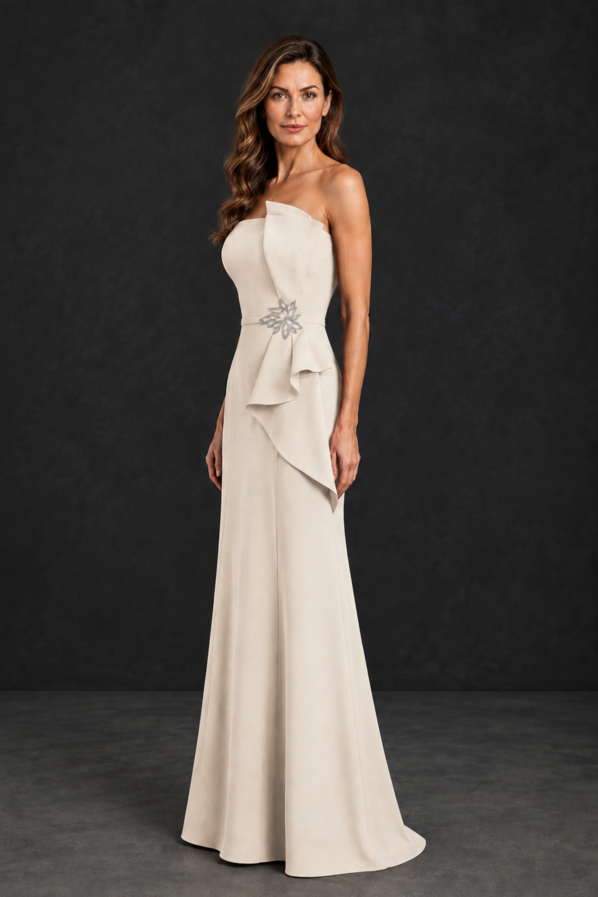 BOLODOO Champagne Strapless Mother of the Bride Dress with Ruffle Detail - Champagne - Champagne_3