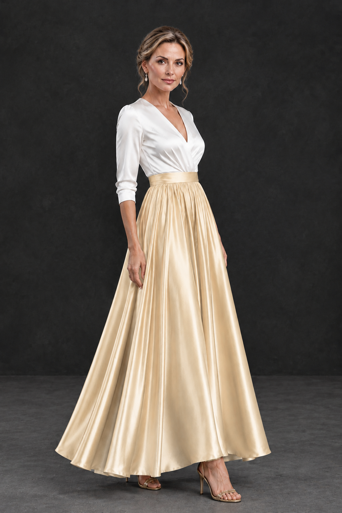 BOLODOO Champagne and White V-Neck A-Line Mother of the Bride Dress - Champagne - Champagne_3