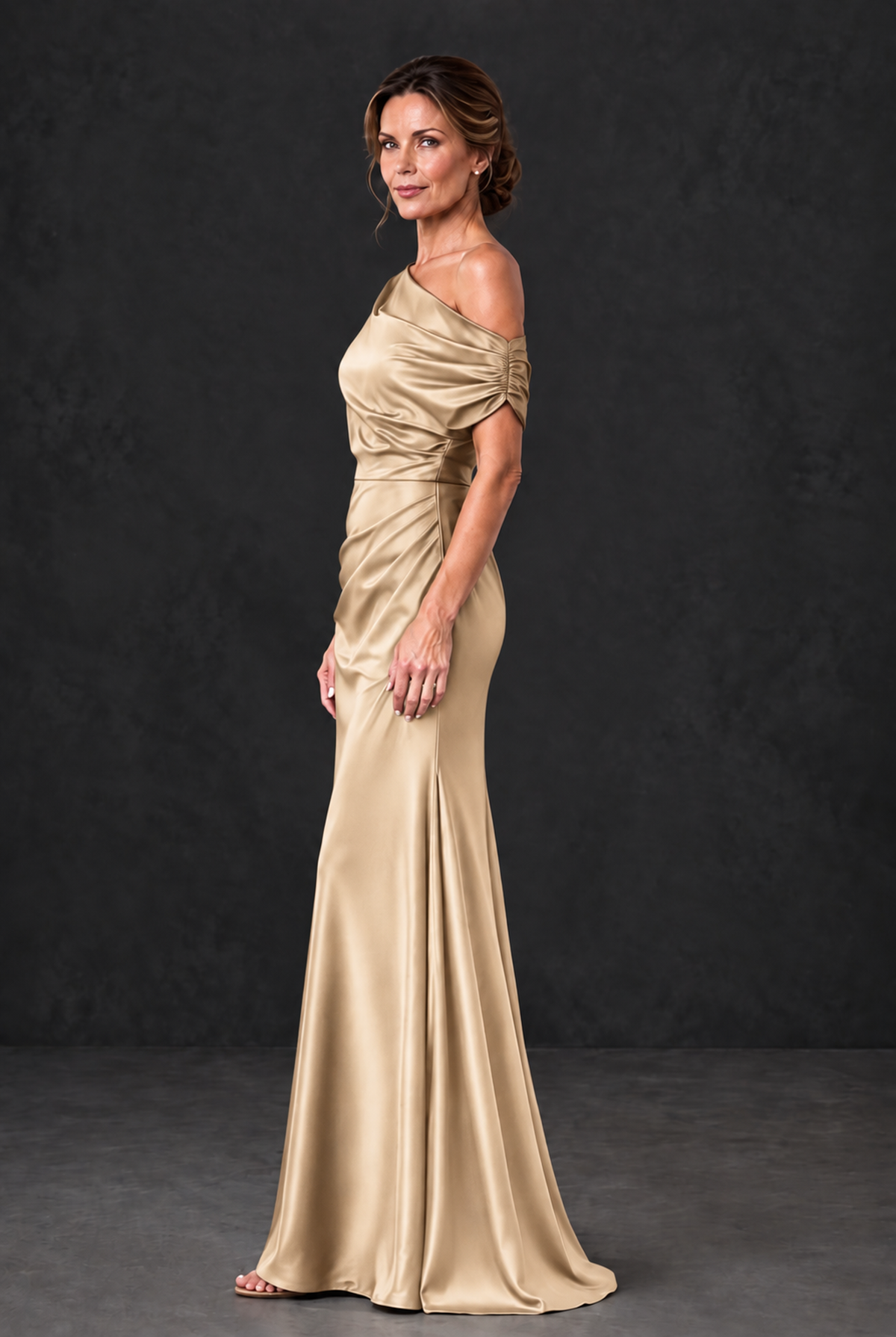 BOLODOO Champagne Asymmetric Ruched Mother of the Bride Dress - Champagne - Champagne_3