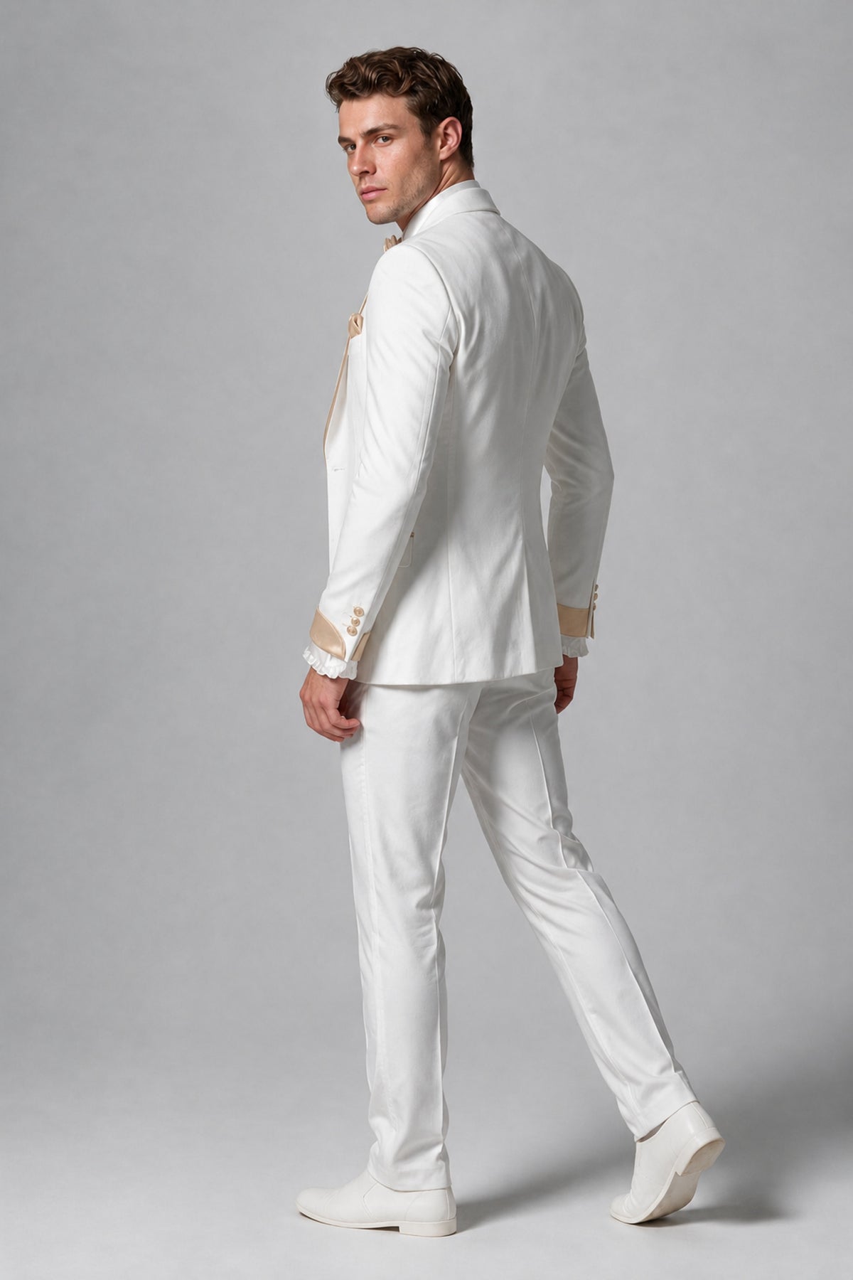 Bolodoo Men's White and Champagne Three-Piece Wedding Tuxedo Suit - Champagne - Champagne_3